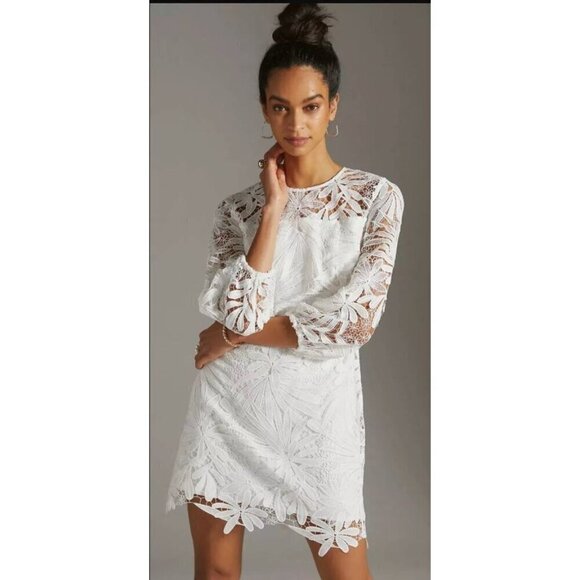 Shoshanna Mini Dress 2 Holland White Gaipure Lace Cottage Fairy Wedding - Picture 4 of 12